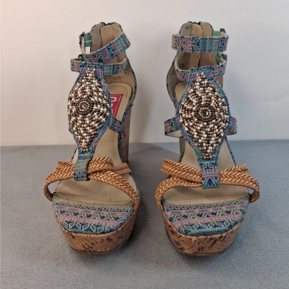 pop Multicolor Beaded Strappy Espadrille Wedge Sandals - Picture 3 of 11